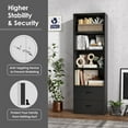thumbnail image 6 of 4-Tiers Bookcase, 74” Tall Book Shelf Craft Storage Cabinet with 2 Slide Drawers & 4 Open Shelves, Modern Wood Craft Book Shelf for Bedroom, Living Room (Black), 6 of 9