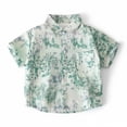 thumbnail image 2 of Boys Graphic Tees Hawaiian Graphic Print Lapel Short Sleeve Button Down Lightweight Shirt Tops for Beach Vacation Boys' Tops Tees Shirts Mint Green 3 Years-4 Years, 2 of 3