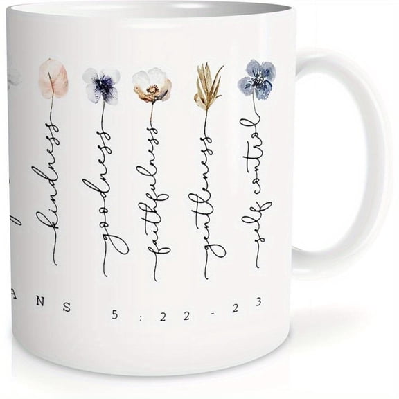 1pc 11oz Christian Mug Women Fruit of Spirit Coffee Cup with Floral Scripture Bible Verse Design Pastel Flowers Golden Accents Inspirational Christmas Mother s Day Valentine s Day Coffee Mug