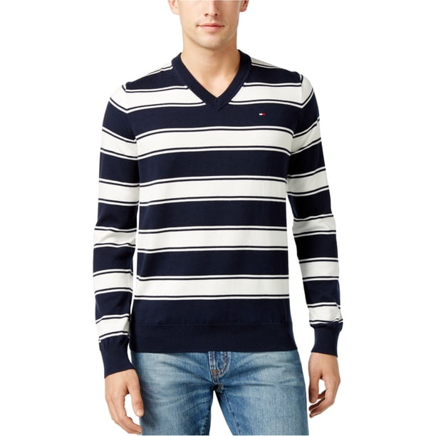 Tommy Hilfiger suéter a rayas para hombre, azul, grande