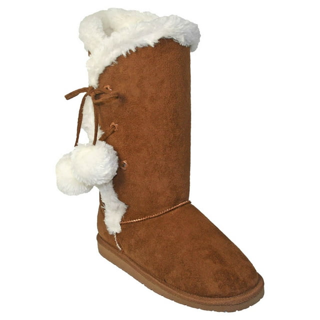 Bottes à Lacets Latéraux en Microfibre de 13 Po pour Femmes Châtaigne Taille 5
