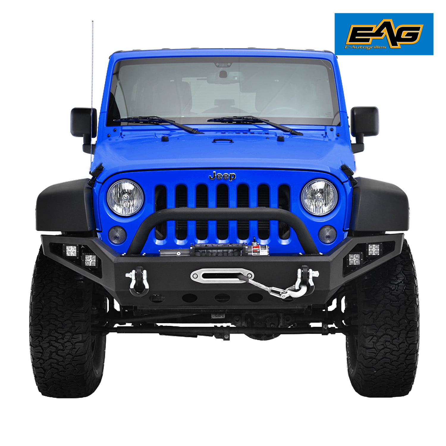 EAG Front Bumper with Winch Plate and D-rings Fit for 07-18 Wrangler JK Offroad 