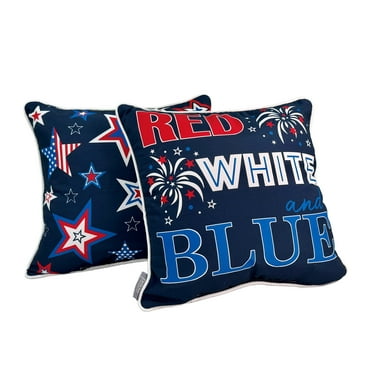 Pillow Perfect Throw Pillow Indoor Outdoor Red White Blue 16"Square Set of 2