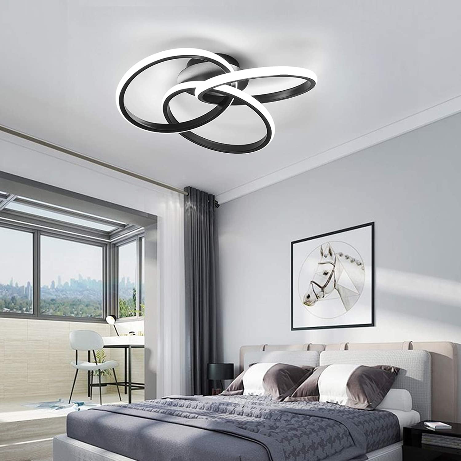 MONIPA Modern Ceiling Light Black 52cm/30w/Infinite Dimming with Remote Control/US Standard