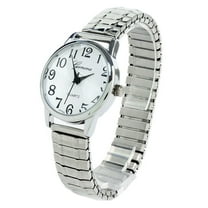 Silver Medium Size Face Easy to Read Stretch Band Watch