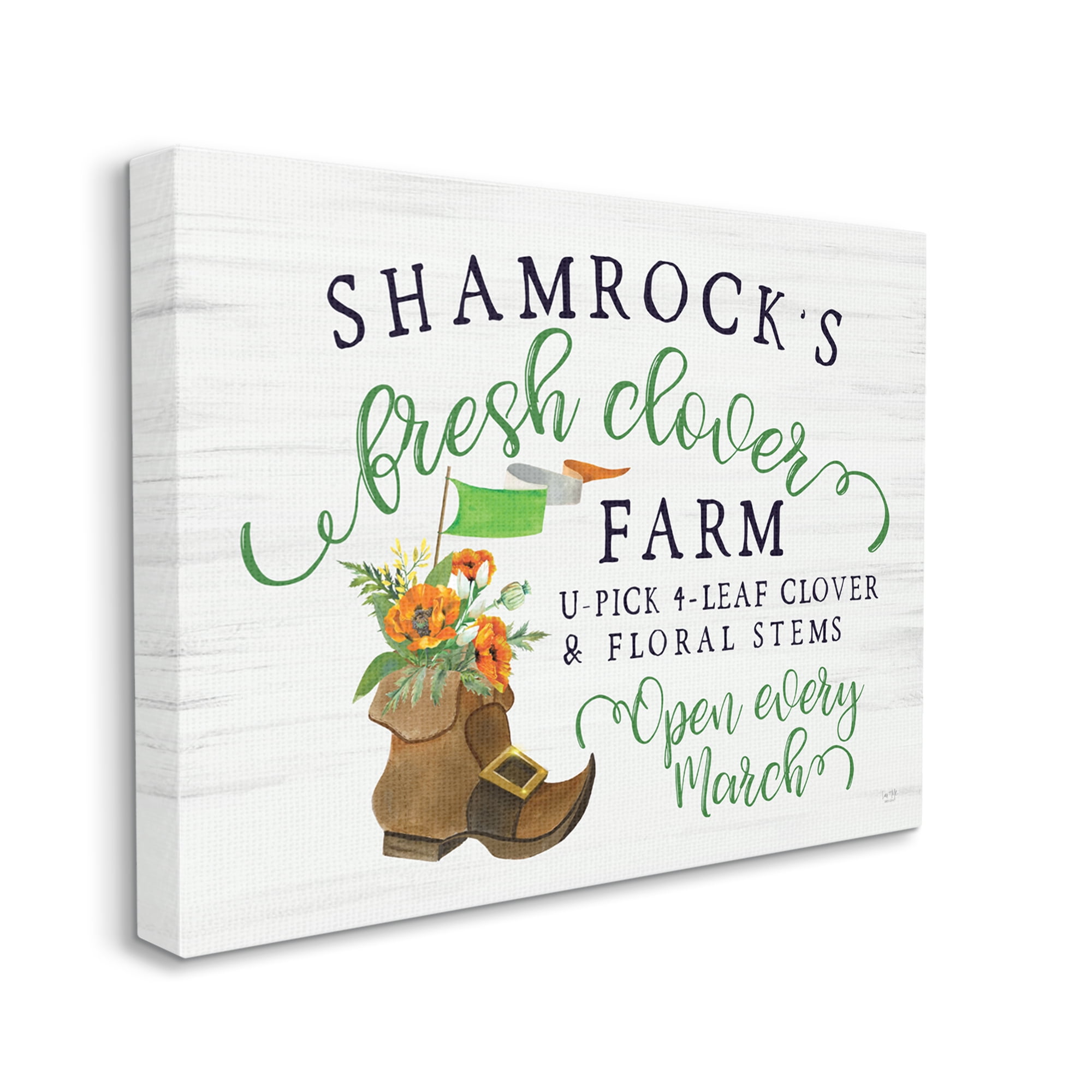 Shamrock Clover Farm Typography Sign Grainy Pattern Inspirational Graphic Art Gallery-Wrapped Canvas Print Wall Art