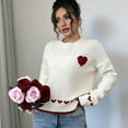 thumbnail image 4 of Women'S Casual Sweet Heart Colorblock Crew Neck Loose Knit Sweater White S, 4 of 7