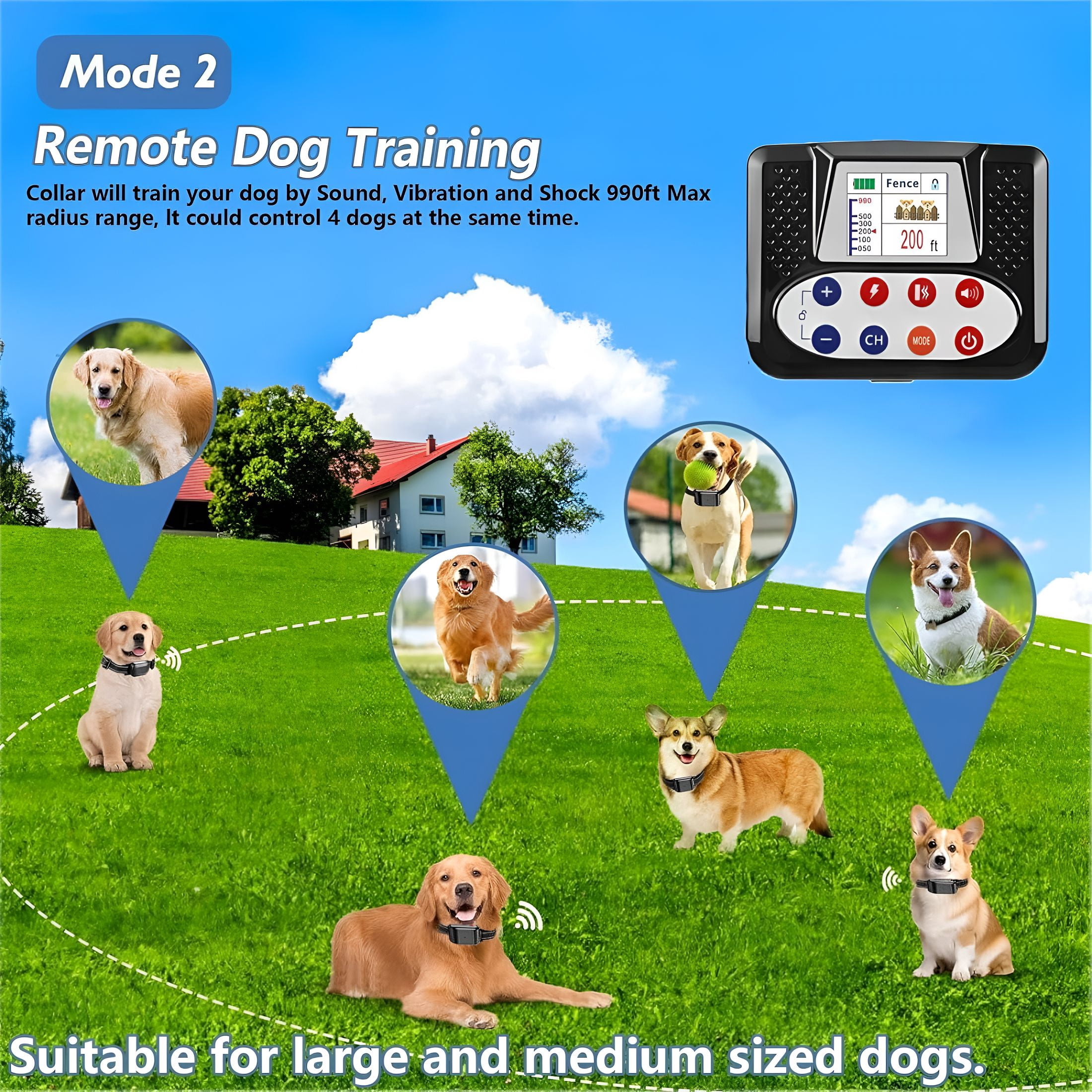 BESTSKY Wireless Dog Fence Electric Training Collar 2-in-1, Dog Boundary Containment System, Waterproof Rechargeable Collar Receiver, Vibration Shock, Harmless for All Dogs, for 1 Dog