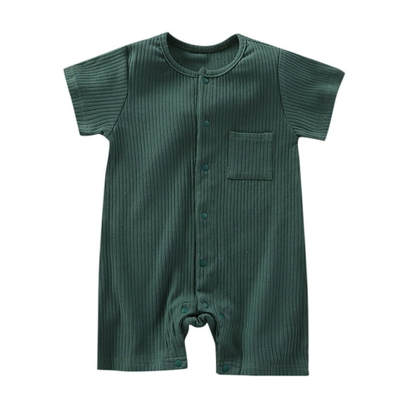 QUOTAY Baby Boy Girl Baby Romper Clothes Solid Ribbed Bodysuit Jumpsuit Outfits Dark Green,3-6 Months