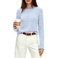 thumbnail image 3 of Women's Boat Neck Striped Open Knit Relaxed Fit Pullover Sweater Blue XL, 3 of 8