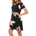thumbnail image 3 of USSUMA Sun Dresses Women Summer Casual Short Sleeve Tshirt Swing Mini Sundresses for Women Feather Floral Print Plus Size Dress for Women Crew Neck Graduation Dress, 3 of 6