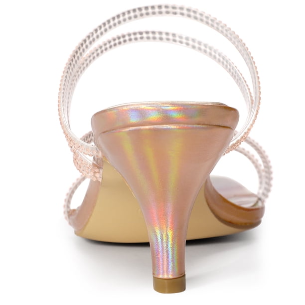 Sandalias De Tacón De Gatito Para Mujer Allegra K - Tiras Con Diamantes De Imitación, Tacón 2.5 Pulgadas, Piel Sintética