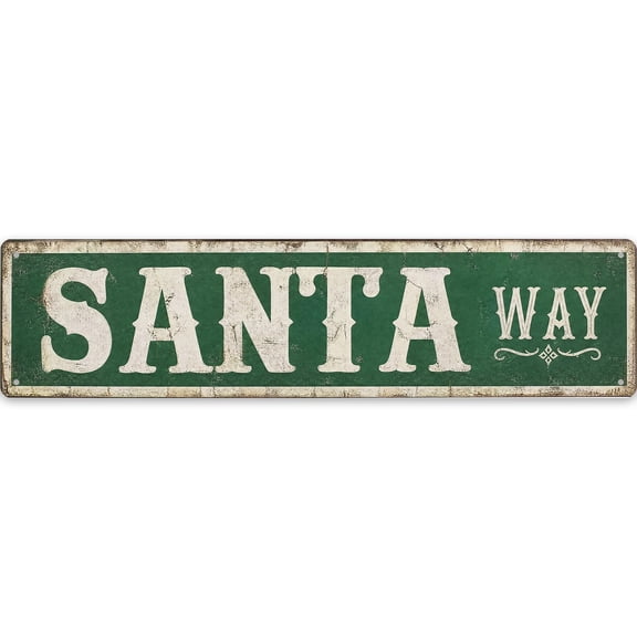 Vintage Santa Way Metal Wall Decor Sign - 16x4 Inch