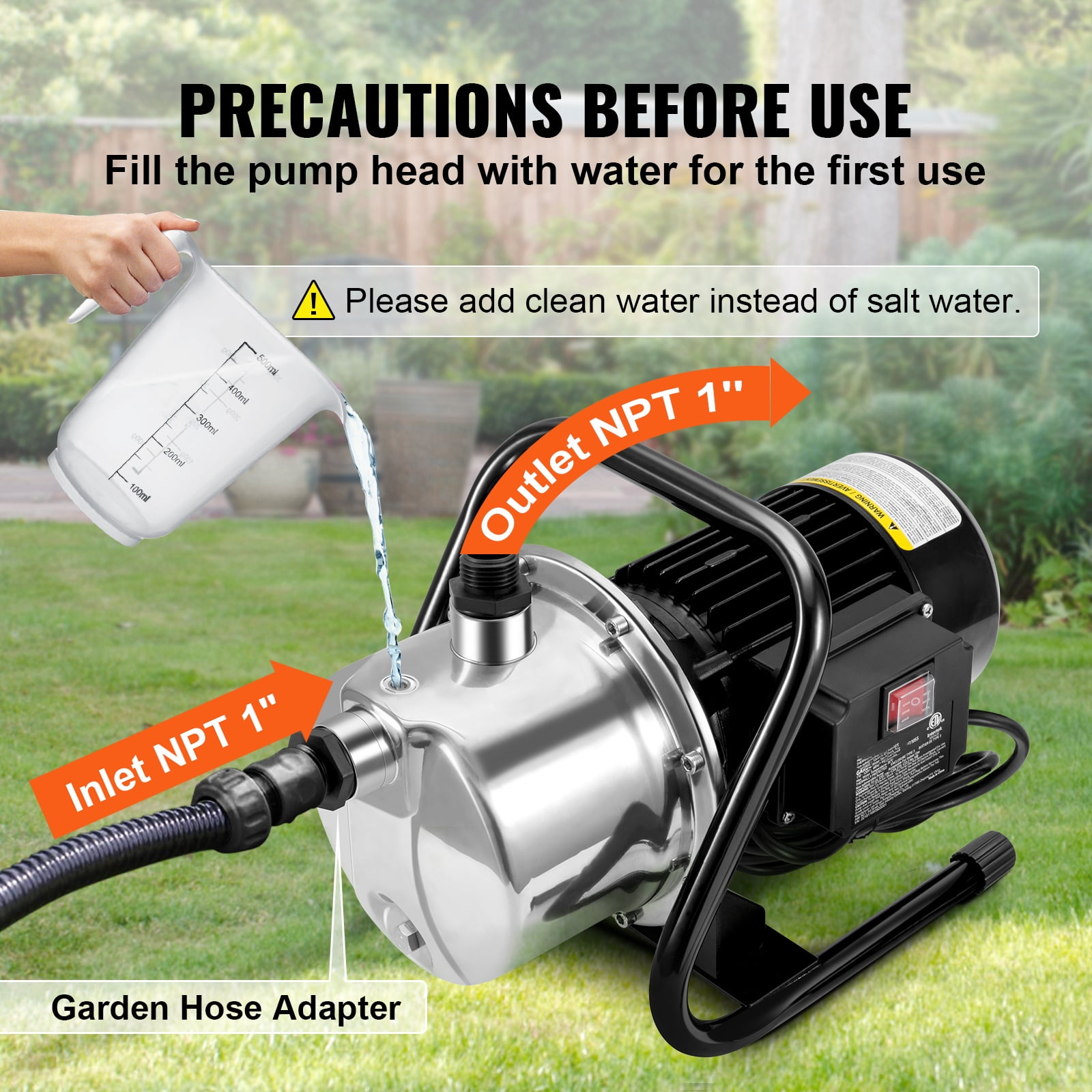 VEVOR Shallow Well Pump Portable Garden Water Jet Pump 1.1HP 978 GPH 131 ft Head