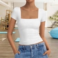 thumbnail image 2 of Htigea Women's Square Neck Crop Tops Short Sleeve Slim Fitted Summer Basic T Shirts for Going Out White M, 2 of 6