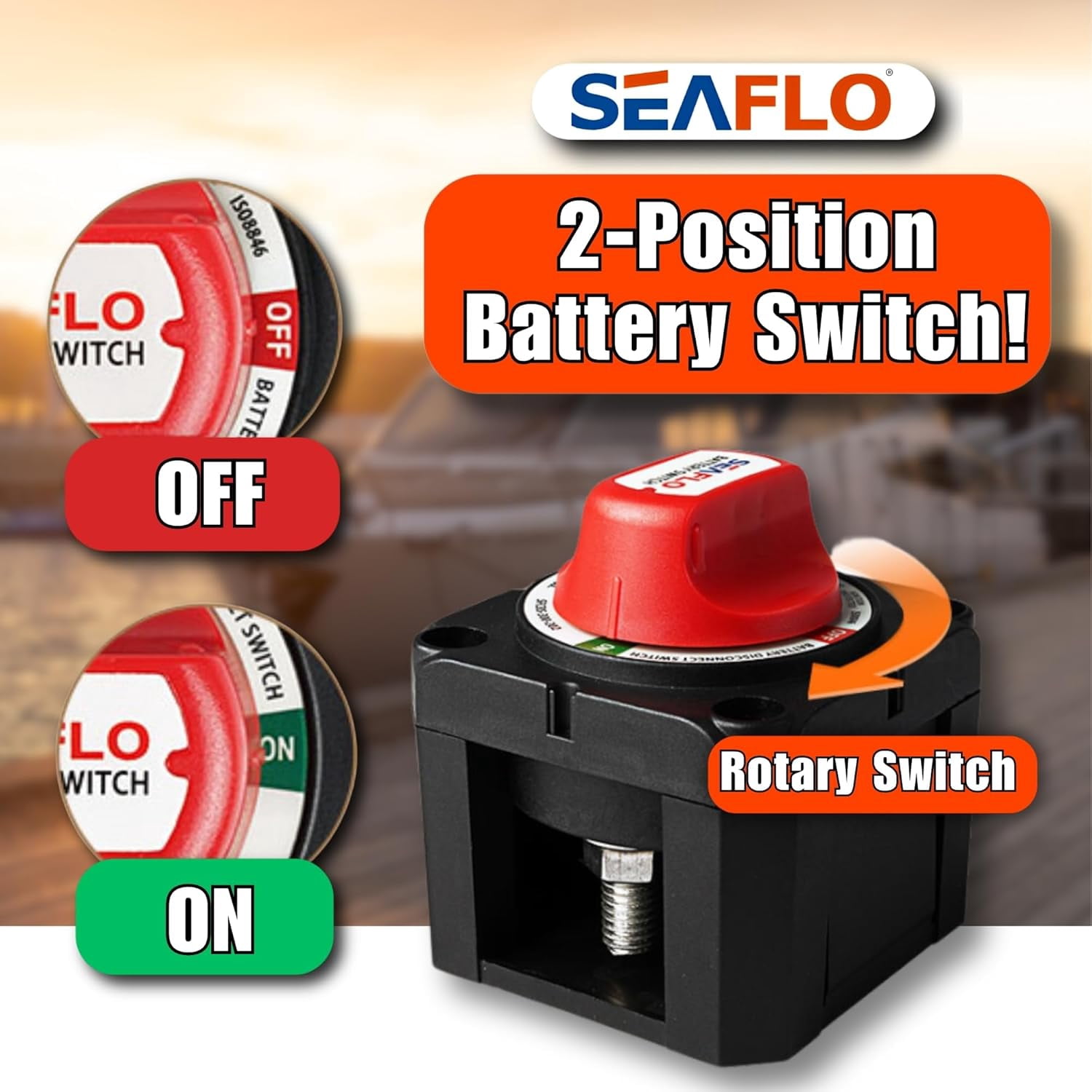 SEAFLO 300A Battery Disconnect Switch – 12V/24V/48V Heavy-Duty Isolator Switch, Single Circuit ON/Off, IP66 Waterproof, Auto, Marine, Boat, RV, Car, ATV – CE & RoHS Certified (On/Off |2-Pack)