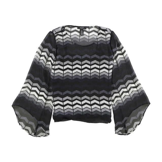 Alfani Blouse en ZigZag Transparent pour Femmes, Noir, Petite, PM