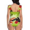 thumbnail image 5 of Disketp Let it Sushi PrintWomen's Ruffled One Piece Swimsuit V Neck-X-Large, 5 of 8