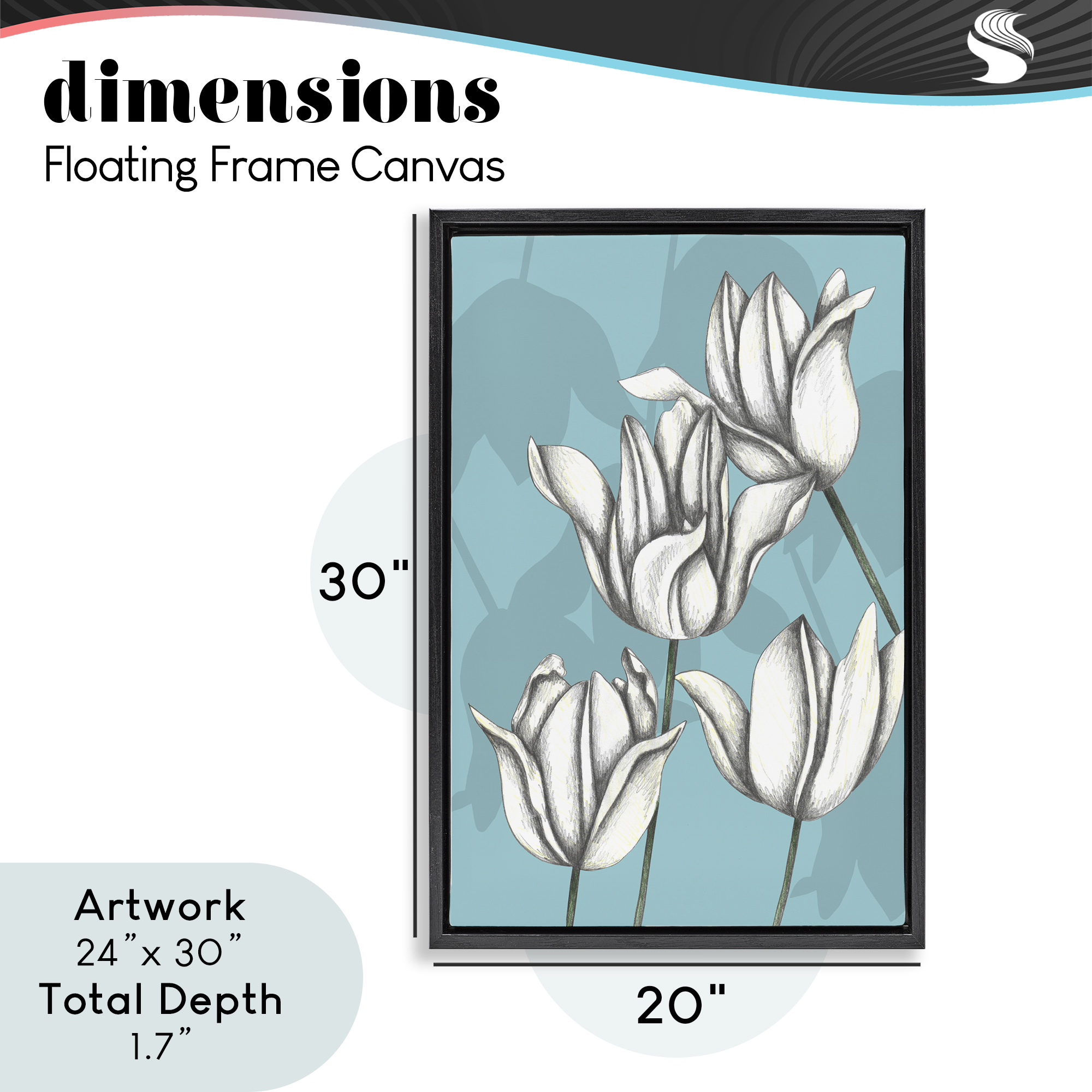 Sketched Tulips Keep Growing Black Framed Floater Canvas Wall Art, design by Cecilia Battaini