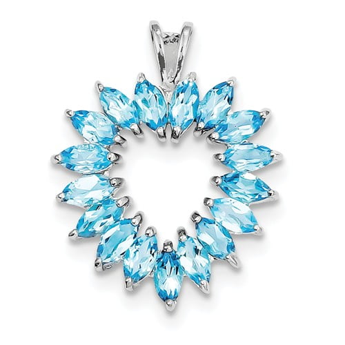 Sterling Silver Rhodium Marquise Swiss Blue Topaz Heart Pendant. Gem Wt- 1.72ct by Jewelrypot