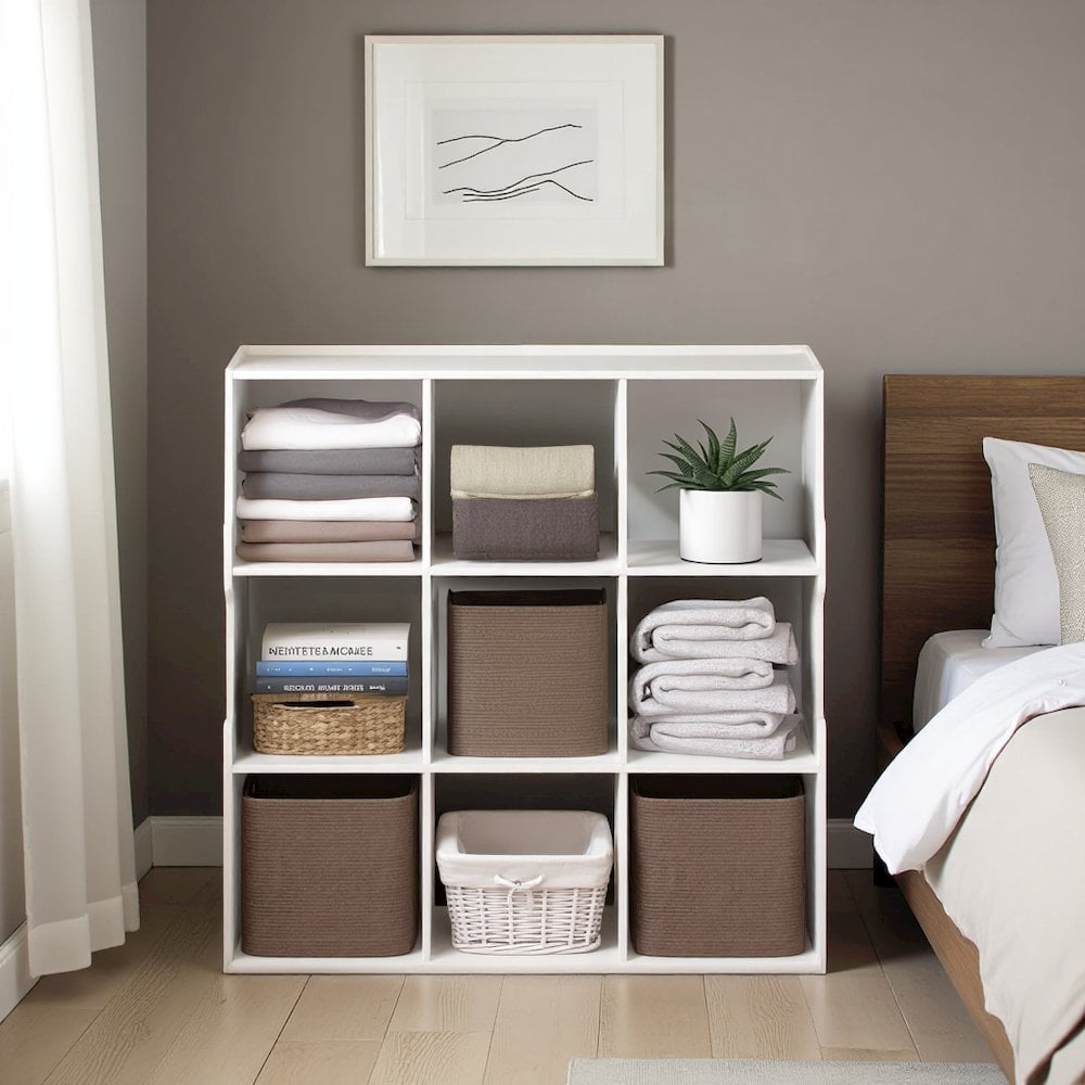 FurniFact White Engineered Wood 9 Cube Storage Organizer with Modern Storage Cubes