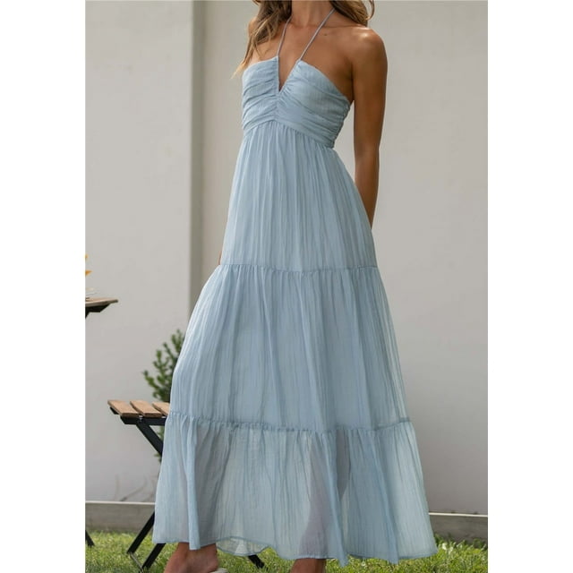 Robe Longue Y2k pour Femmes Bretelles Spaghetti Col en V Robe Maxi Ligne A Dos Nu Vacances Anniversaire Plage Robe d'Été