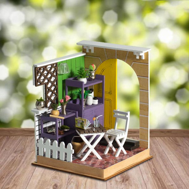 en Miniatura DIY de Madera, Decoración Del Hogar, Rompecabezas de Construcción 3D, Muebles Artesanales para Niños Pequeños, Regalos Cr , Estilo C BLESIY Casa de muñecas artesanal