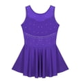 thumbnail image 4 of Runhomal Kids Girls Ice Skating Sparkle Diamond V-shaped Sheer Tulle Splice Leotard A-line Dress for Violet 6, 4 of 7