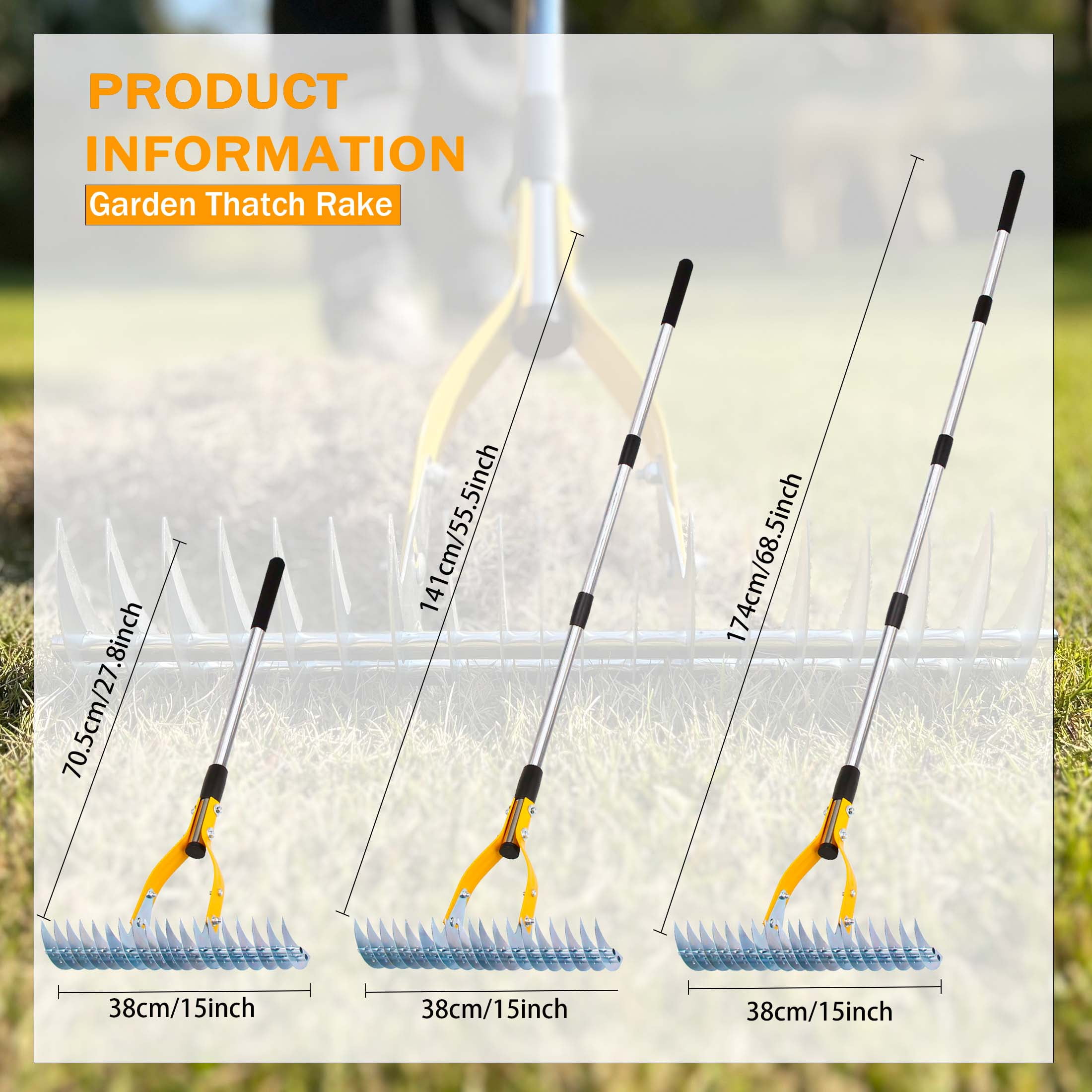YARTTING Thatch Rake Durable Efficient Dethatcher Rake with Adjustable Handle Steel Garden Rake for Raking Leaves, Dead Grass, Loosening Soil