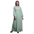 thumbnail image 1 of Bimba Moss Georgette Clover Leaves Floral Printed Womenâ€™s Long Sleeve Elastic Waist MaxiÂ&nbsp;DressÂ&nbsp;Gown-Medium, 1 of 5