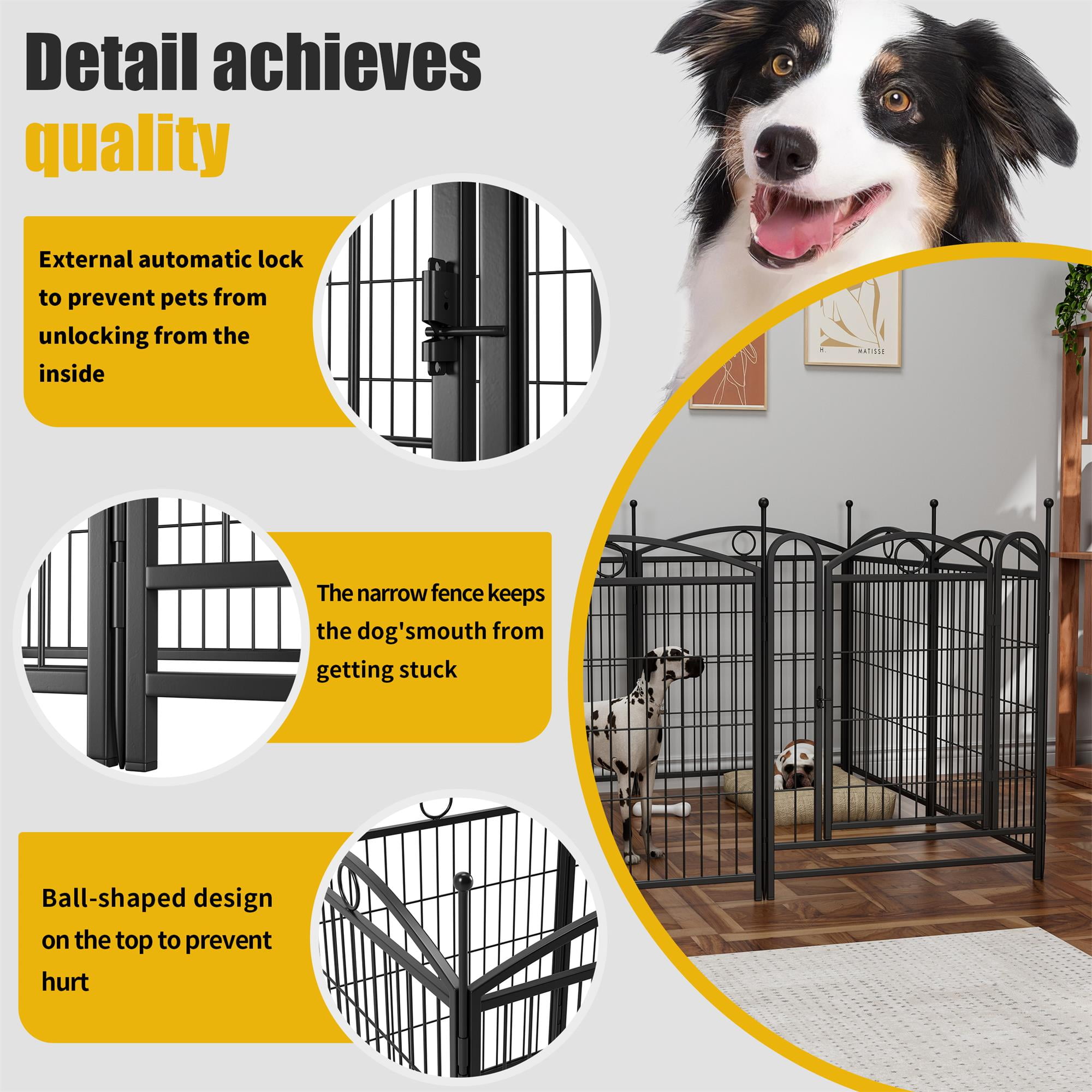 Pefilos Outdoor Dog Playpen with Doors, 32" 8 Panels Indoor Dog Fence Metal Dog Pen Pet Puppy Exercise Pen for RV Camping Garden Yard, Black