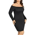thumbnail image 2 of Lovito Plus Size Curve Casual Plain Off Shoulder Long Sleeve Dress, 2 of 5