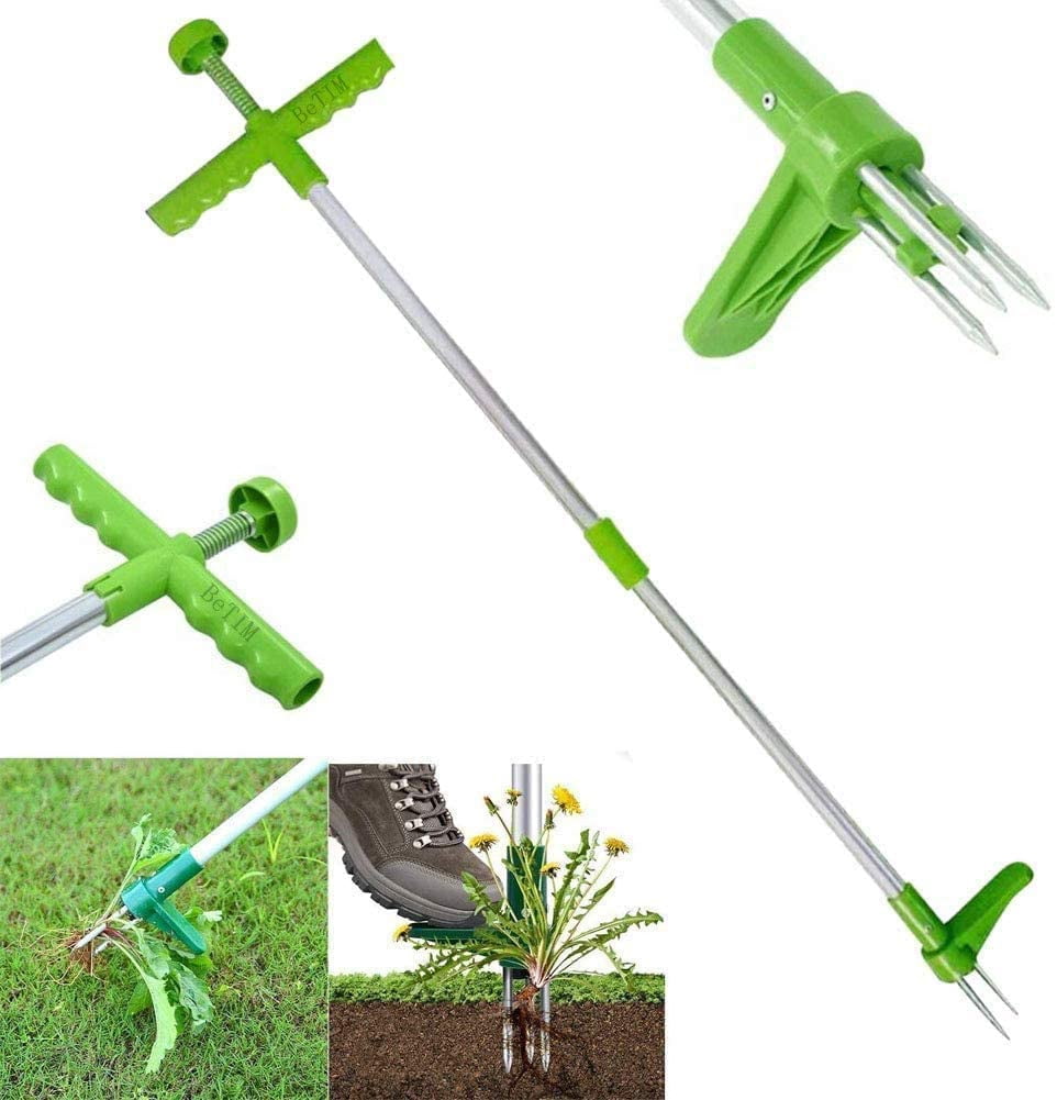 LNGOOR Stand Up Weed Puller, Root Removal Tool with 3 Stainless Steel Claws, 39 inch Long Handle Garden Hand Weeding Tool, Manual Remover Weed Extractor for Backyard, Lawn, Patio