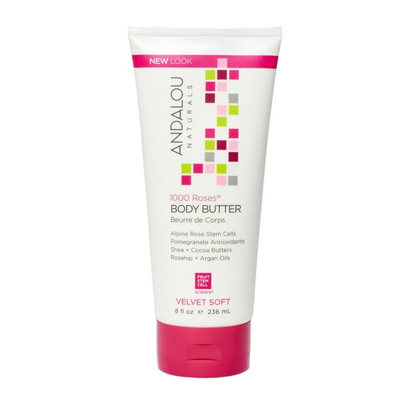 Andalou Naturals 1000 Roses Body Butter - Velvet Soft Body Butter With All Natural Ingredients, 236 mL