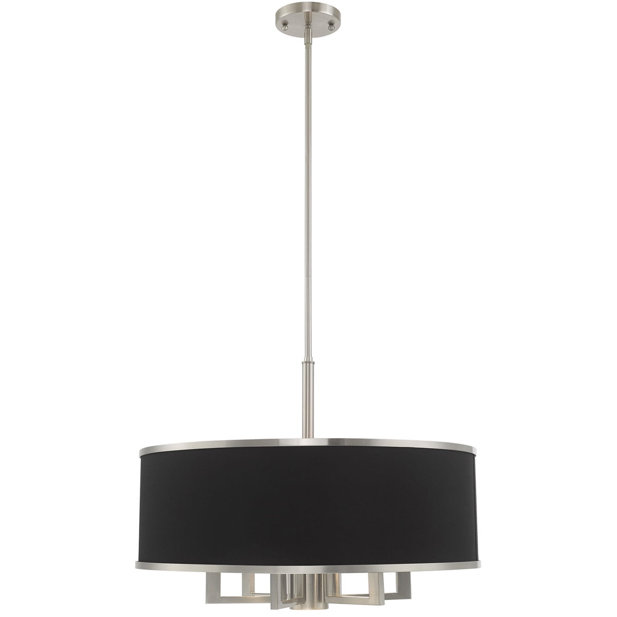 7 Light Brushed Nickel Pendant Chandelier with Hand Crafted Black Fabric Hardback Shade