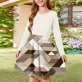 thumbnail image 2 of Abcomgle Long Sleeve Dress for Girls 10-12 Casual A-Line Fall Girls T-Shirt Dresses Striped Colorblock Crew Neck Girls Skater Dress Swing Dresses for 4-14t Kids 7-8 Years,Beige, 2 of 5