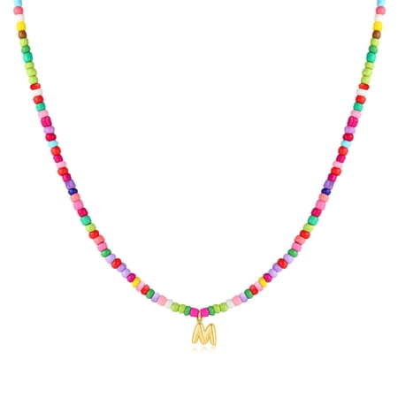Turandoss Colorful Beaded Initial Necklaces for Women Girls Jewelry Cute Dainty Bead Bohemian Letter Necklace Birthday Gifts for Kids Girl Women
