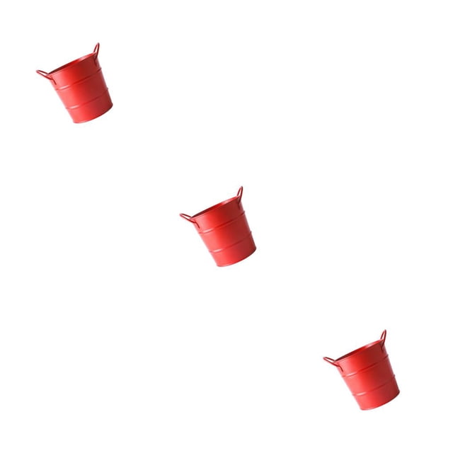 ZheElen Metal Food Bucket Birthday Home Dining Hotel Reusable Washable Ice Cream French Fries Storage Container with Handles Red 3Set