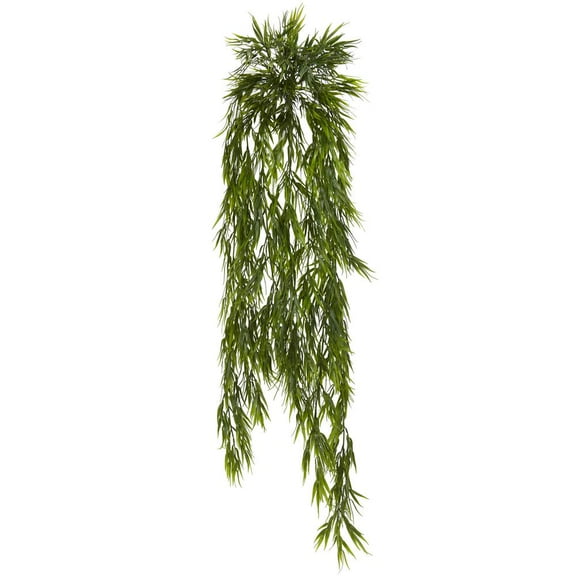 Nearly Natural Green 43" Plastic Mini Bamboo Hanging Bush Artificial Plant, Set of 2