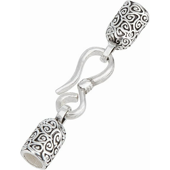 925 Sterling Silver Crimp End Cap Hook & Eye Endcaps with Clasps for 0.15Inch Leather Bead Thread Cord End Findings for Jewelry Craft Making Silver