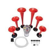 FARBIN Musical Horn 6 Trumpet Music Sound Air Horn with Compressor Play Godfather Melody Red 12V 150db for Train Truck Car Boat RV UTV Motorcycle (Godfather)