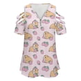 thumbnail image 4 of Pink Guinea Pig And Strawberry Pattern Womens Summer V Neck Zipper Top Short Sleeve T Shirt Off Shoulder Top Casual Classy Loose Shirts, 4 of 7