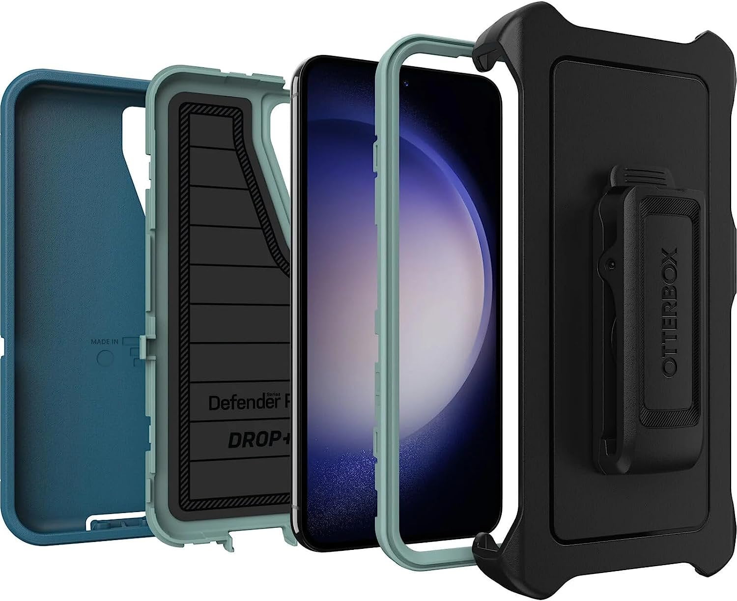 OtterBox Galaxy S23 Only - Defender Series Case - Manoeuvre Blue, Rugged & Durable - with Port Protection - Includes Holster Clip Kickstand - Microbial Defense Protection - Non-Retail Packaging