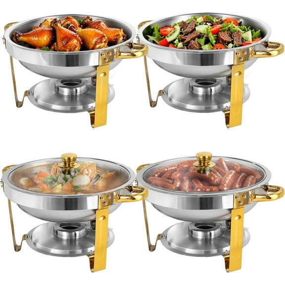 PRIJESSE 5 QT Chafing Dishes for Buffet: Catering Food Warmer for Wedding, Birthday, Christmas 4 PACK Gold Chafing Dishes