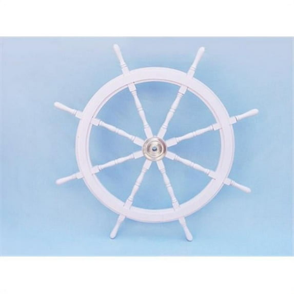 Handcrafted Model Ships SW48CH-White Deluxe Class White Wood and Chrome Ship Steering Wheel 48 in. Decorative Accent