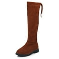 thumbnail image 6 of Girls Knee High Boots Suede Round Toe Casual Dress Long Booties Lace up Zipper Mid Calf Winter Fall Boots Brown 8.5 Toddler, 6 of 7