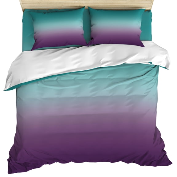 Teal Purple Ombre Duvet Cover Set,Turquoise Gradient Modern Abstract Art Soft Duvet Cover California King Bedding Set 4 Pieces,1 Quiltcover and 2 Pillowcases with Zipper,1 Bed Sheet for All Seasons
