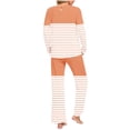 thumbnail image 4 of Riecok Loungewear Sets for Women 2 Piece Crewneck Long Sleeve Tops and Pants Striped Cozy Soft Sleepwear, 4 of 6