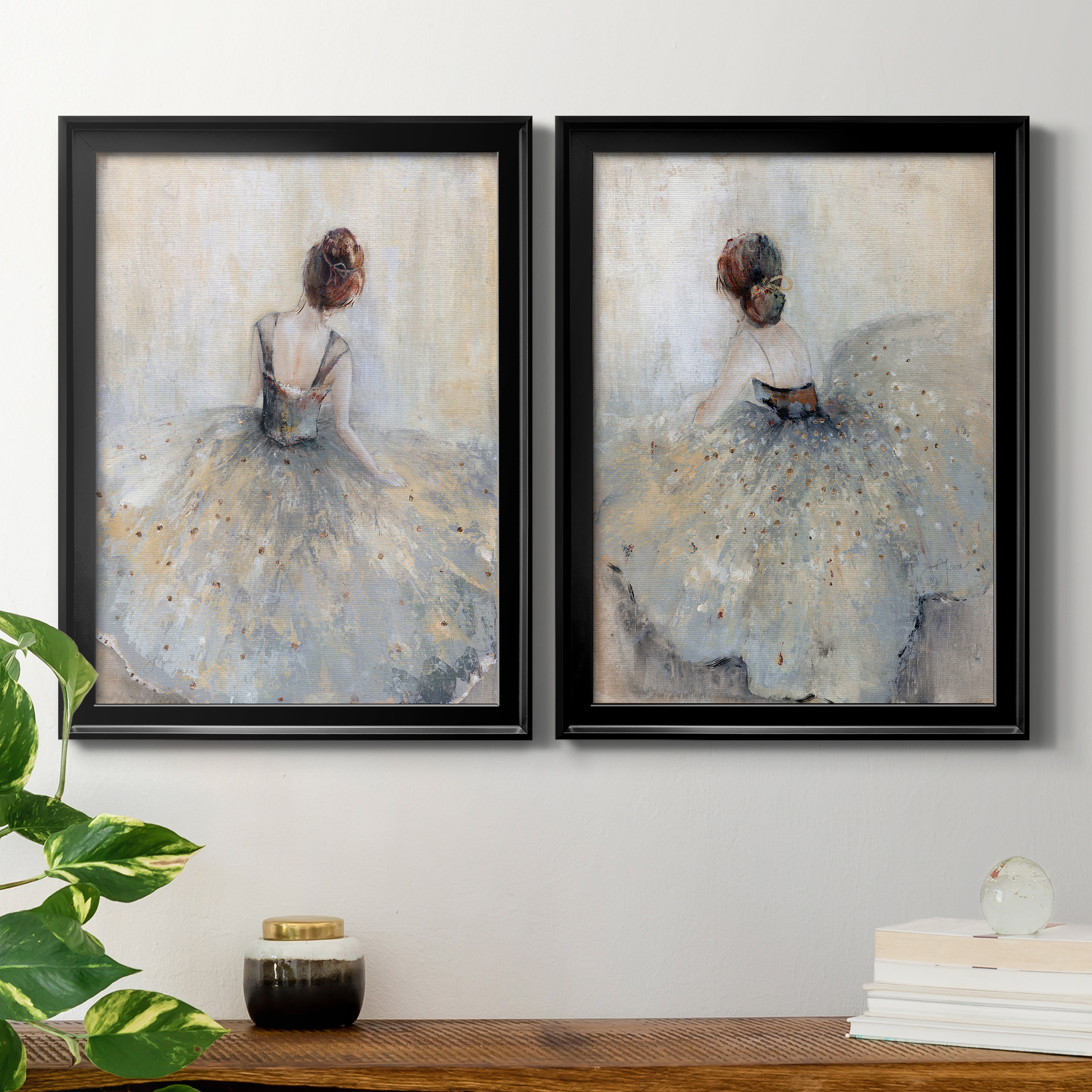 2 Piece Set Beautiful Contemplation Premium Framed Canvas - Ready to Hang - 22.5 x 30.5 Each - Black Frame