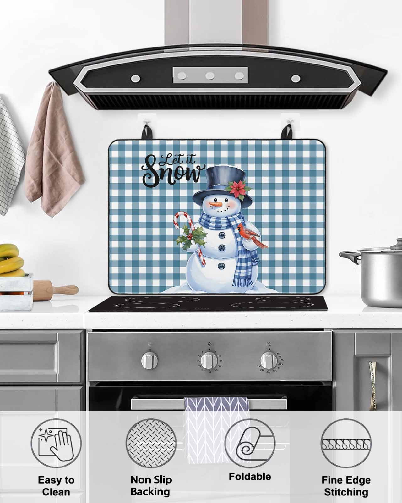 Large Induction Cooktop Protector Mat Christmas Stove Top Covers for Electric Stove, Winter Snowman Cardinal Poinsettia Plaid Decorative Stove Burner Cover Mats, Glass Top Stove Cover